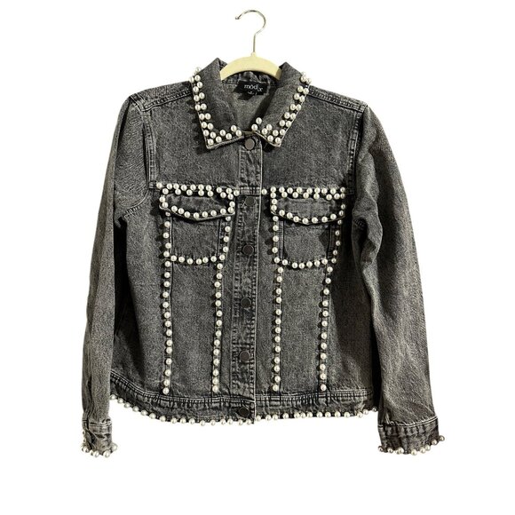 Modx Women's Pearl Studded Denim Jacket Size M NWOT - Picture 1 of 7